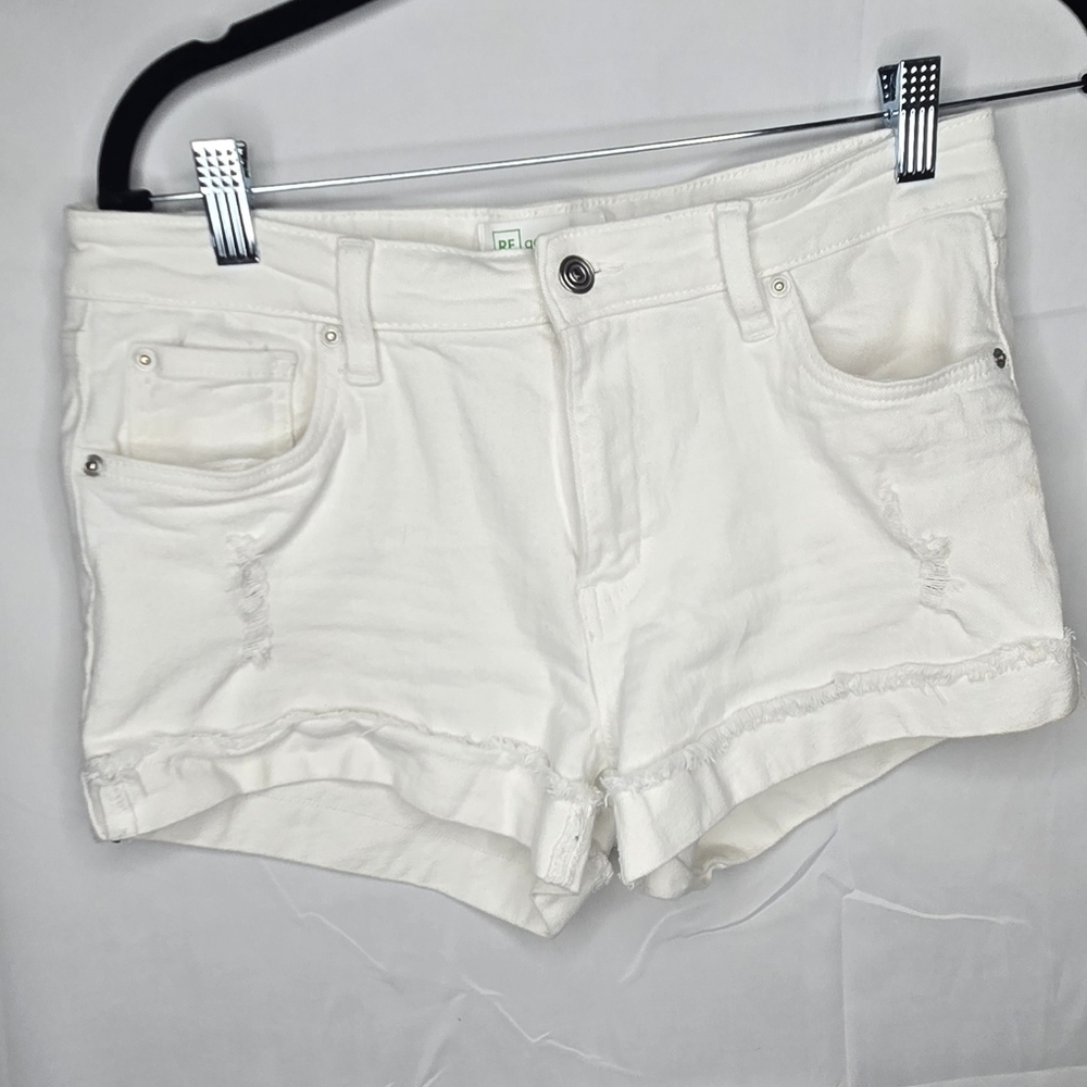 Celebrity Pink White Denim Cuffed Shorts Women 28 Distressed Raw Hem EUC